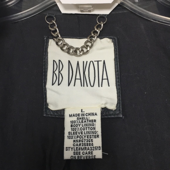 BB Dakota Blue/Gray Leather Moto Jacket, Size L - Picture 9 of 13